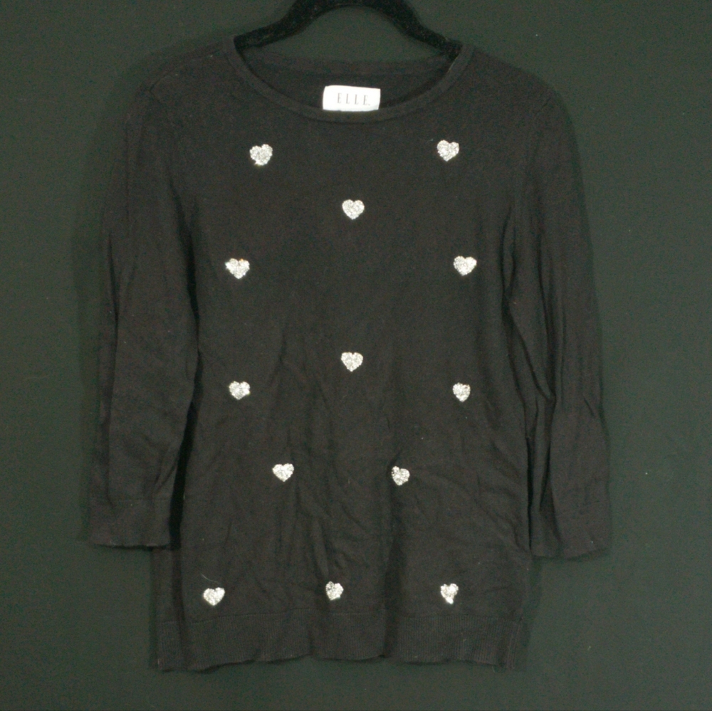 Elle rhinestone hearts black sweater